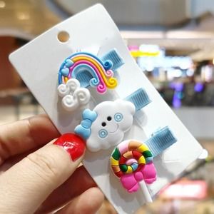 Baby Blue/Sky Blue Rainbow, Cloud, and Lollipop hair clip set, NWOT